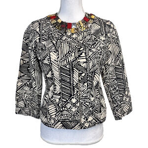 Ruby Rd. Jacket size 6 Black Tan Beads Jewels Artsy Safari Boho Casual Career